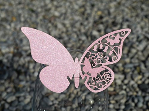 50pz farfalle Segnaposto Segnabicchiere VARI COLORI bomboniera matrimonio segnatavolo CARTA PERLATA (ROSA QUARZO)