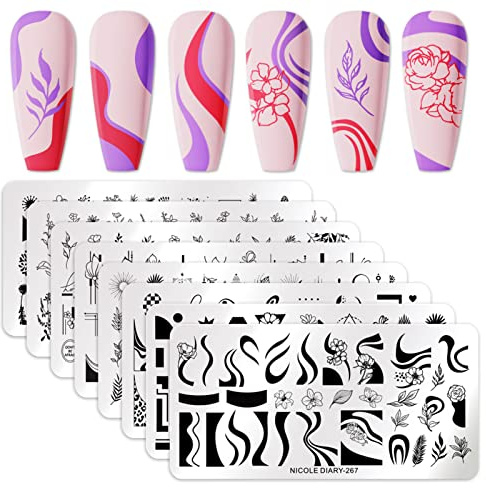 Born Pretty Nail Art Stamping Templates Set Flowers Leaves Plant French