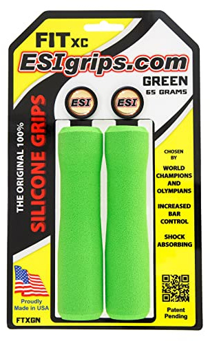ESI Grips Fit XC Silicone Bike Grips – Ergonomic MTB Handlebar Grips for Comfort and Control – Made in USA - Green