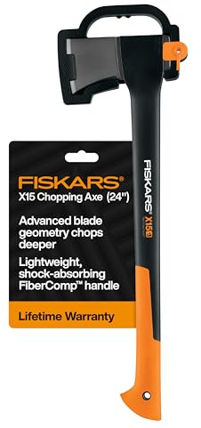 Fiskars X15 Splitting Axe, Tree Branch Cutter and Wood Splitter (23.5-Inch Axe) with Shock-Absorbing Handle