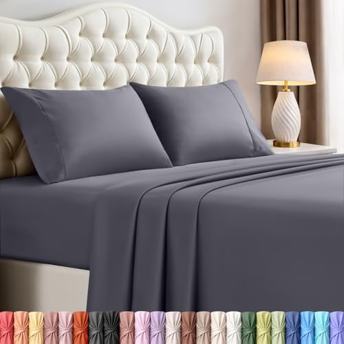 Utopia Bedding Bettwäscheset, 4-teilig, gebürstete Mikrofaser, schrumpft und lichtbeständig, pflegeleicht (Voll, Grau)
