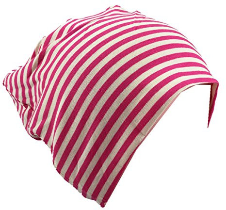 Miobo Kinder Slouch Beanie Mütze,Baumwolle,Streifen (DE/NL/SE/PL, Numerisch, 48, 53, Magenta/Weiß)