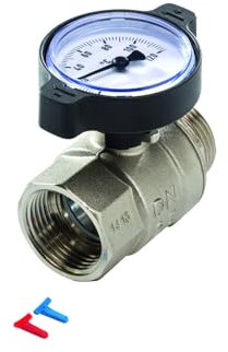 TECEfloor Kugelhahn mit Thermometer IG 1 x AG 1 mit Clips rot/blau