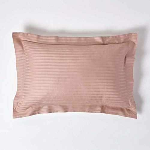 HOMESCAPES Taupe Brown Pure Egyptian Cotton Oxford Pillowcase Standard Size 330 TC 500 Thread Count Percale Equivalent Satin Stripe Pillow Case