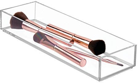 iDesign 40910 Makeup Organiser Tray, Small Plastic Drawer Organiser for Cosmetics, Makeup and Accessories, Practical Storage Box for Dressing Table, Drawers or Bathroom, Clear, M: 10 cm x 30.5 cm