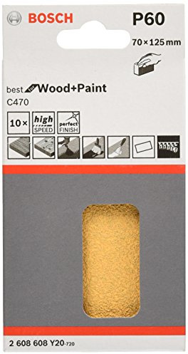 Bosch 2608608y19 Pack 10 Scheiben Schleifmittel C470 70 x 125 mm, Beige, 2608608Y20