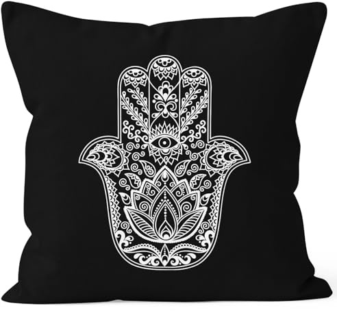 Autiga Kissenbezug Hamsa Hand der Fatima Glücksbringer Symbol Kissen-Hülle 40x40 Baumwolle Schwarz 40cm x 40cm