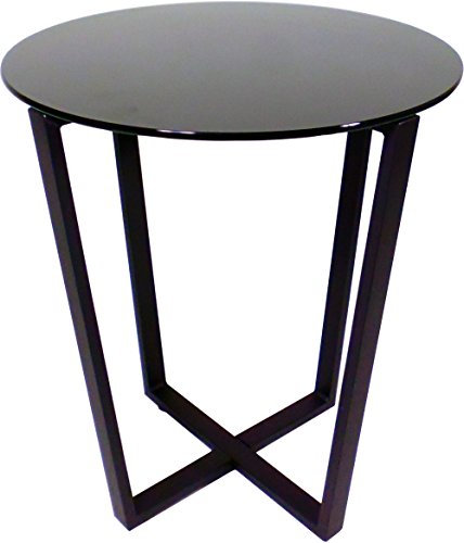 Mango Steam Table Basse D'appoint Rond en Verre, Dessus Noire et Base Noire