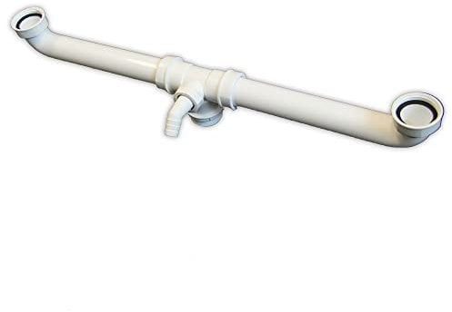 tecuro Ablaufverbindung für Doppel-Spülbecken, extra lang, 1 1/2 Zoll Anschluss, Rohrdurchmesser 40 mm x Länge 570 mm, kürzbar, inkl. Geräteanschluss