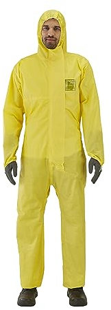 Ansell AlphaTec 2300 Modell 132, Einweg-Schutzanzug, Chemikalienschutz Typ 3/4/5, Wasserdichter Ganzkörperanzug, Arbeitsoverall in robuster Qualität, Schutzanzug gelb, 1 Stück, Gr. 2XL