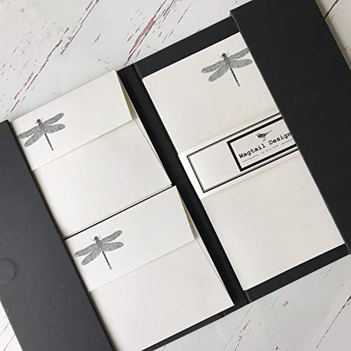 Briefpapier-Geschenkset mit Libellen-Design von Wagtail Designs in einer schönen schwarzen Schreibmappe (18)
