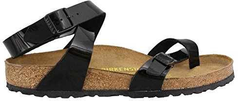 Birkenstock Yara Damen Zehen-Sandalen mit Kn chelriemen, Schwarz Lack Birko-Flor, 37 EU
