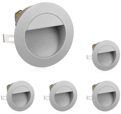 ledscom.de 5 Stück LED Treppenlicht/Wandeinbauleuchte für innen und außen, Downlight, rund, grau, 125mm Ø, warmweiß