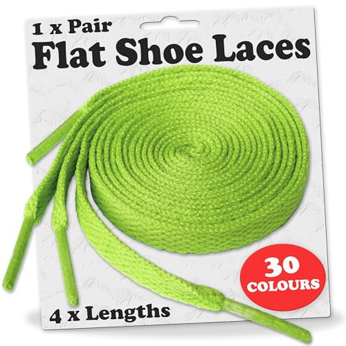 Shoe Laces Flat Coloured Trainers Hi-tops Football Boots Hiking Laces Shoelaces New Suitable for all brands including Nike Adidas Converse Puma Vans (150cm, Lime Green)…