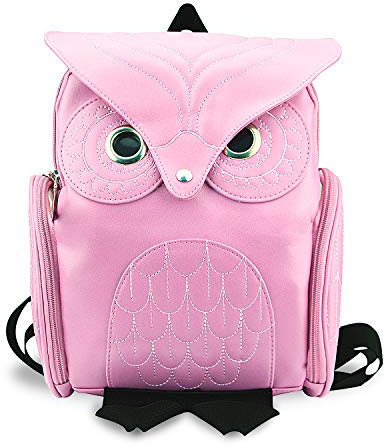 YUHUAWYH Zaino Pelle PU Donna Borsa Scuola Gufo Moda Mini Borsa Casual dei Cartoni Animati Borse a Tracolla (Rosa)