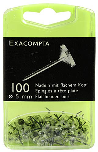 Exacompta - Réf. 14512E - Boîte de 100 épingles de signalisation à tête plate unie - Hauteur de la pointe 8 mm - Diamètre 5 mm - Adaptés pour les plans ou cartes, itinéraires - Couleur cristal