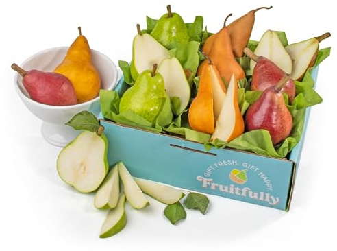 A Gift Inside Fresh Pears Gift Basket, 9 Premium Gourmet Pears Featuring Comice, Beurre Bosc & Red Pears, Fruit Gift Basket for Birthday, Thank You, Sympathy & Holiday Gifting