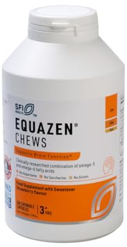 Equazen® Omega 3 & 6 Chews for Kids, Brain & Cognitive Support, DHA, EPA & GLA, Clinically Researched 9:3:1 Formula, Strawberry Flavour, Halal Certified, Age 3+, 360 Pack