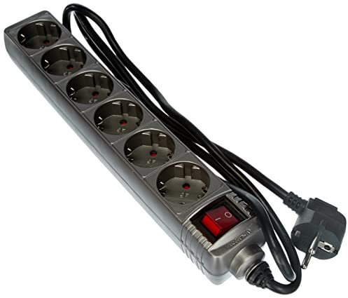 Kopp 120943005 6-Fach Steckdosenleiste mit beleuchtetem Schalter Standard, Titan, 1 Stück