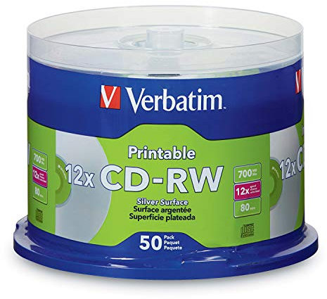 Verbatim CD-RW 80MIN 700MB 2X-4X DataLifePlus Silver Inkjet Printable 50pk Spindle
