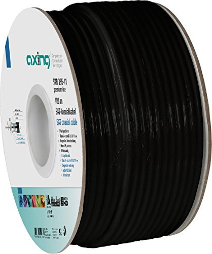 Axing SKB 395-11 cavo coassiale con tripla schermatura, classe A, bobina 100 m, per tv satellitare e digitale terrestre, nero