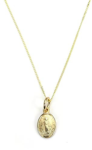 9 Karat Gelbgold Wundertätige Mirakulöse Maria Medaille Schmuckanhänger | Kettenlänge: 16 inches (40,6cm)