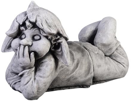 gartendekoparadies.de Gnom zum Lachen, Steinfigur Wichtel, H. 27 cm, 15 kg, Grau, frostsicher aus Steinguss für Außenbereich