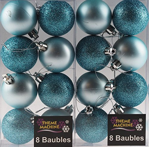 Set Of 16 ICE BLUE Christmas Tree Baubles Decorations - Bulk Buy value