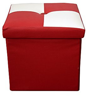 Rebecca Mobili Puff aus Kunstleder, Aufbewahrungsbox, Sitzhocker, Sitzbank in Weiá Rot, Wohnzimmer Schlafzimmer -Maße: 30 x 30 x 30 cm (HxLxB) - Art. RE4259