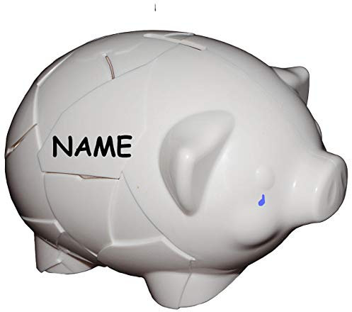 alles-meine.de GmbH Spardose repariertes Sparschwein - incl. Name - in weiß - auch zum Bemalen ! - Geld Schwein zerschlagen/anmalen/Basteln - lustig witzig - stabile Spar..