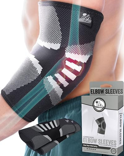 Ellbogen Bandage (1 Paar) Support & Kompression für Kraftsport, Powerlifting, Cross-Training & Tennis -5 mm Neopren für Höchstleistungen - Ellenbogenbandage für Damen und Männer - von Nordic Lifting®