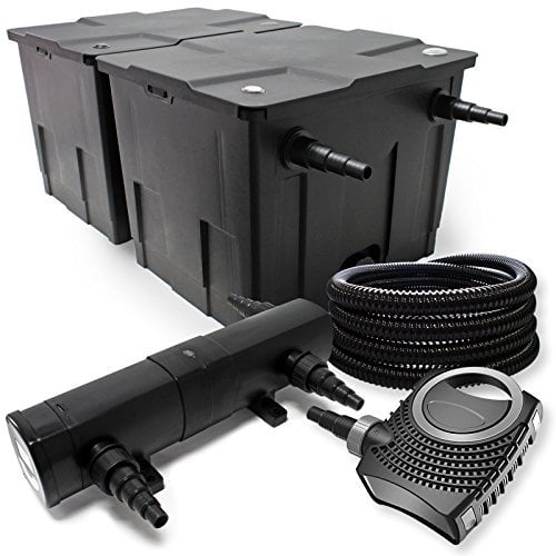 Wiltec Komplettset: CBF-350B Teichfilter bis 60000 L Teichfilteranlage als Durchlauffilter, NEO10000 SuperECO Teichpumpe 10000l/h 80W, CUV-224 Teichklärer UVC Klärer mit 24W, 25m Teichschlauch 25 mm