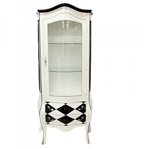 Casa Padrino Barock Vitrine Weiß/Karo Schwarz/Weiß - Limited Edition