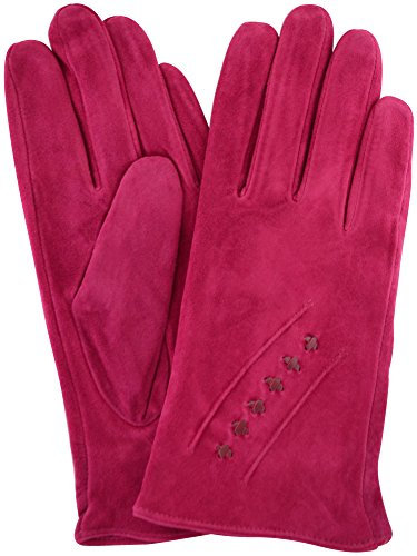 Damen Wildleder-Handschuhe mit Fleece-Futter und Kreuzstich-Design Gr. XL 20 cm, fuchsia