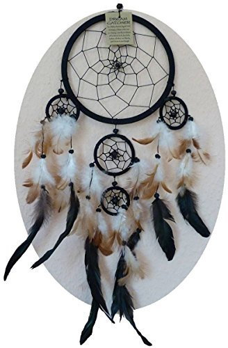 Simandra Original handgefertigter Traumfänger – hängender Dreamcatcher aus natürlichen Materialien handgefertigt ca. 80 cm lang, Durchmesser größter Ring 27 cm