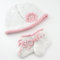 Baby Stricken Schuhe + Mütze - Strickset/Häkelset Baby Socken + Mütze Blütenzauber - Baby Stricken – Baby DIY mit 3 Knäuel Baumwolle Cotton Pure weiß und rosa + Strickanleitung – Baby DIY