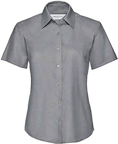 Russell Collection Ladies/Womens Short Sleeve Easy Care Oxford Shirt (M) (Silver Grey)
