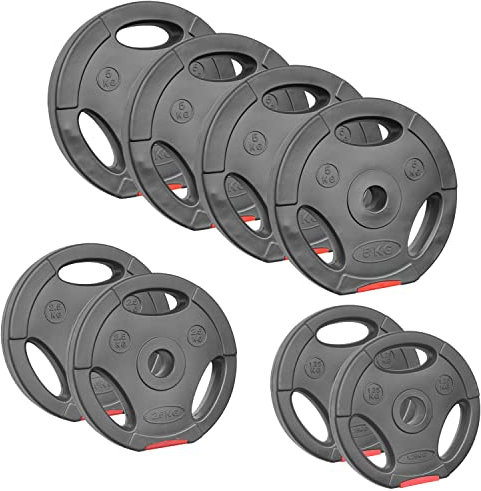 POWER-XTREME 27,5kg-Hantelscheiben-Set | 30/31 mm | Kunststoff | Sand-Beton-Füllung | mit Griffen (4x5kg, 2x2,5kg, 2x1,25kg)