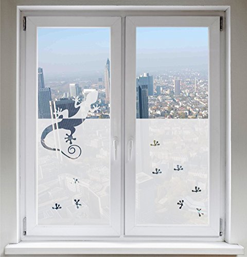 INDIGOS UG Glasdekorfolie Sonnenschutz Fensterbild Sichtschutz Gecko satiniert Blickdicht - 500-2000 mm - Dekoration Sonnenschutz Folie - Fenster Büro Tür Badezimmer - Sichtschutzfolie - Fensterfolie