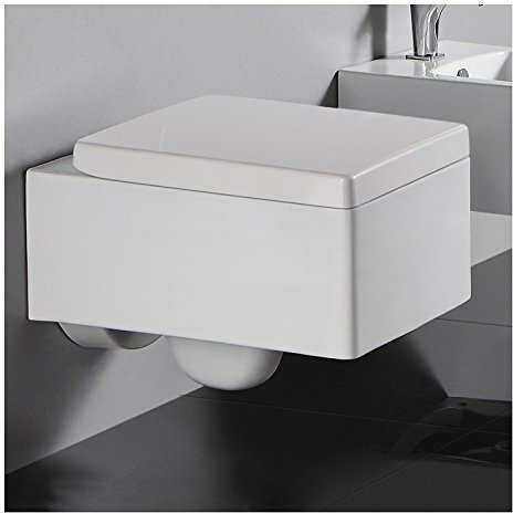 WC Suspendu Rectangulaire, 52x39 cm, blanc, avec Abattant, Kube