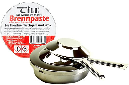 Till Pastenbrenner Set: 80g Brennpaste für Fondue & Tischgrills - Geruchsneutral, Rußfrei, Lang anhaltend - Sicherer Brennstoff + Verchromter Behälter