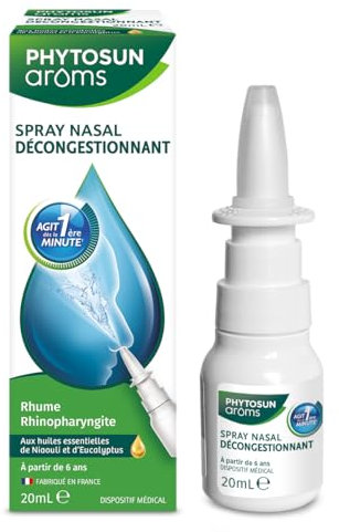 Phytosun Arôms - Spray Nasal Décongestionnant - aux Huiles Essentielles - Action Rapide - Rhume, Rhinosinusite ou Rhinite Allergique - 1 x 20 ml