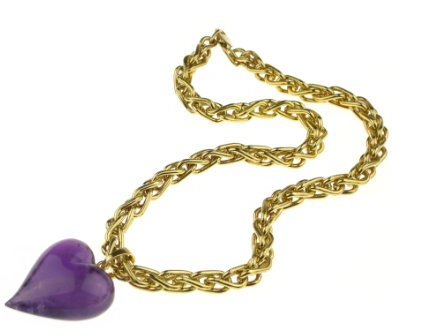 c-c Damen SET - Edelstein Herz - Collier/Amethyst lila-violett/Handarbeit/Sterling Silber goldplattiert/Länge 46cm