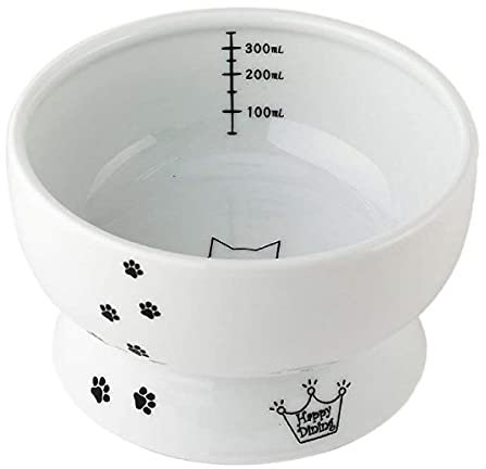 Necoichi Raised Cat Water Bowl, Cat, White, 0.427 kg