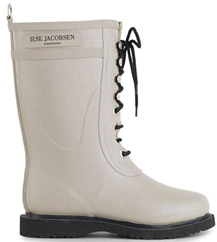 Ilse Jacobsen HORNBÆK | Halbhohe Damen Gummistiefel aus Natur Bio Gummi | Wasserdicht | PVC Frei | 3/4 Lange Stiefel mit Schnürsenkel aus Baumwolle | RUB15 | Grau 40 EU