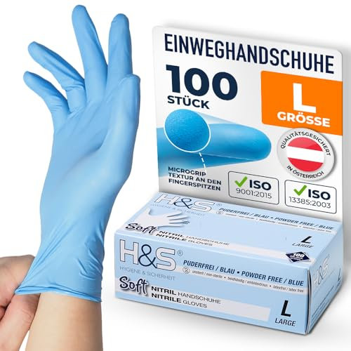 ISC Hygiene & Safety Gants Nitrile Jetables Non Poudrés – Gant Nitrile Usage Alimentaire et Mécanique – Gants Jetables S M L XL – Gants Nitrile bleu, L – Boîte de 100