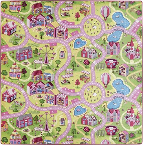 andiamo Straßenteppich Spielteppich Sugar Town, Kinderzimmerteppich in Pink/Rosa, weich & strapazierfähig, umweltschonend produziert, Größe:200 x 200 cm, 293323