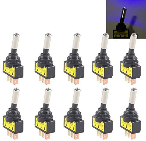 Mintice 10 Pièces Interrupteur Inverseur à Bascule Levier Commutateur 12V 20A LED Lumineuse Bleu Voiture Moto
