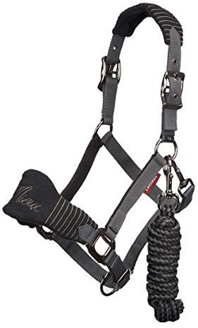 LeMieux Vogue Fleece Headcollar and Leadrope Halfter, schwarz/grau, Pony