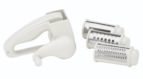 KitchenCraft Multi-Purpose Rotary Cheese Grater with 3 Interchangeable Blades, White